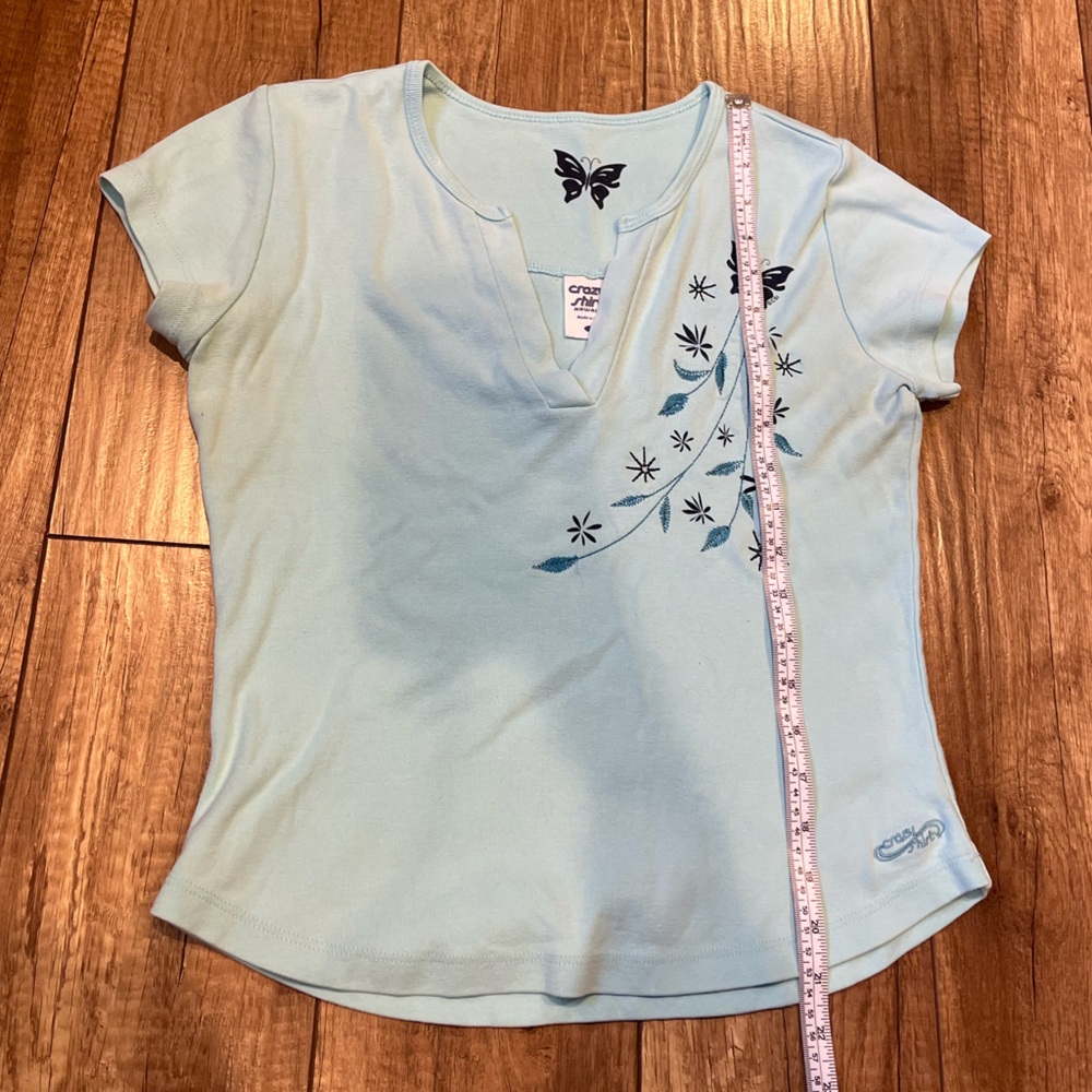 Crazy Shirts Blue Butterfly/Floral Embroidered 100% Combed Cotton Short Sleeve - Picture 5 of 5